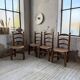 Set of 4 oak and straw chairs Dudouyt 1940