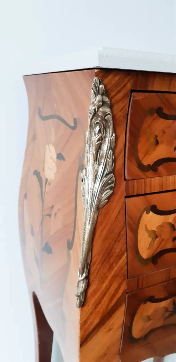 Antique bedside table in rosewood marquetry, Louis XV style