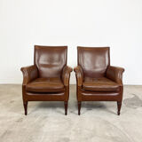 Ensemble de deux fauteuils en cuir vintage Delft