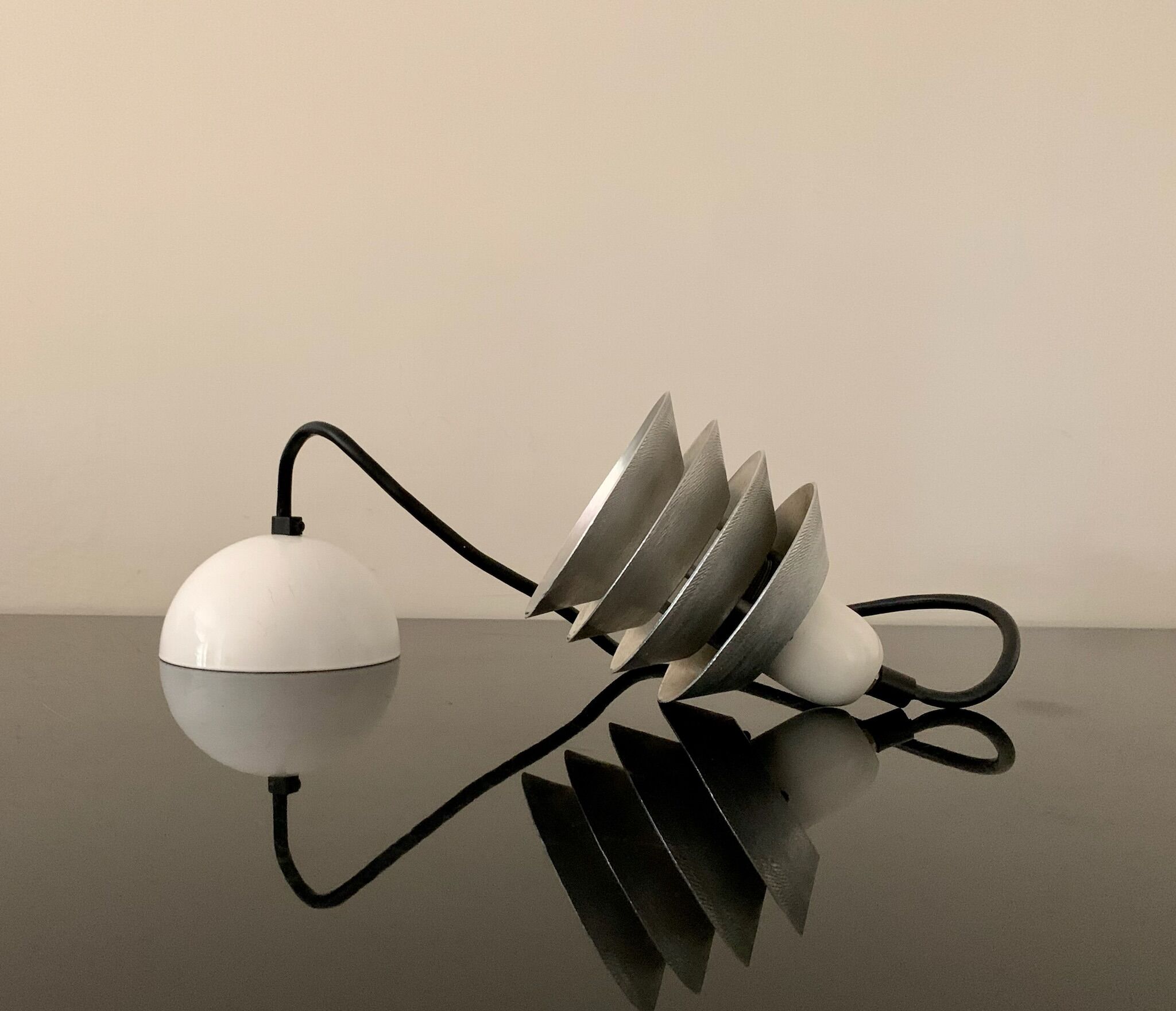 Pair of vintage pendant lights - 70s design metal lamps