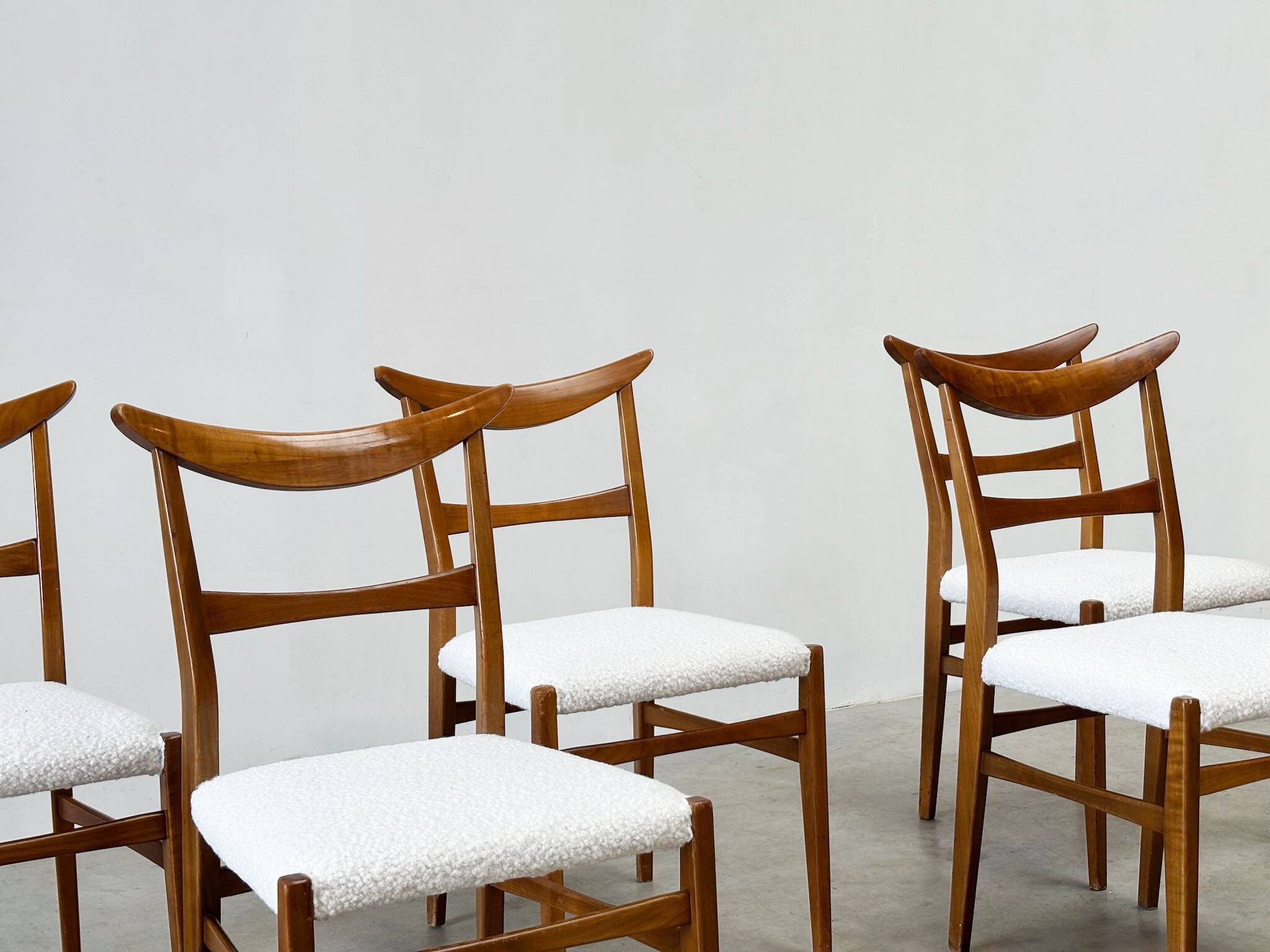 Set of six walnut Lübke dining chairs