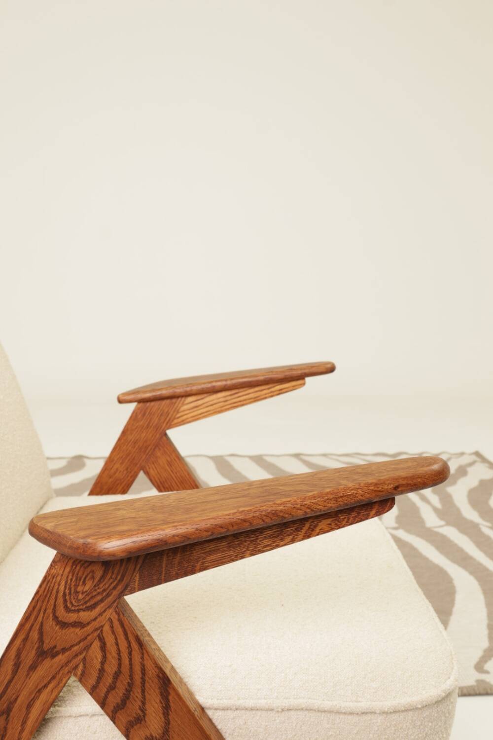 Scandinavian beige boucle armchair modern design rustic oak