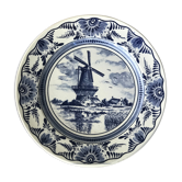 Lot de 4 assiettes à dessert en porcelaine blanche et dessin moulin hollandais