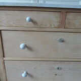 Vintage raw pitchpin chest of drawers, pearl grey patinated drawer tray buttons