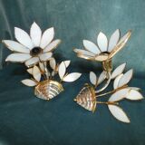 Pair Applique Bouquet of Flowers Glass Pate Structure Metal Silver and Golden Fine Gold