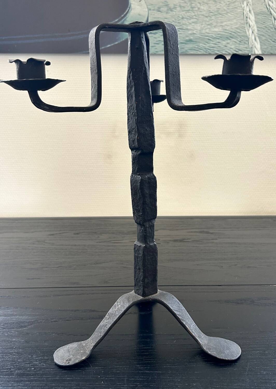 Brutalist wrought iron candlestick