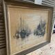 Old gouache broutin urk fishing boats + wooden frame #b545