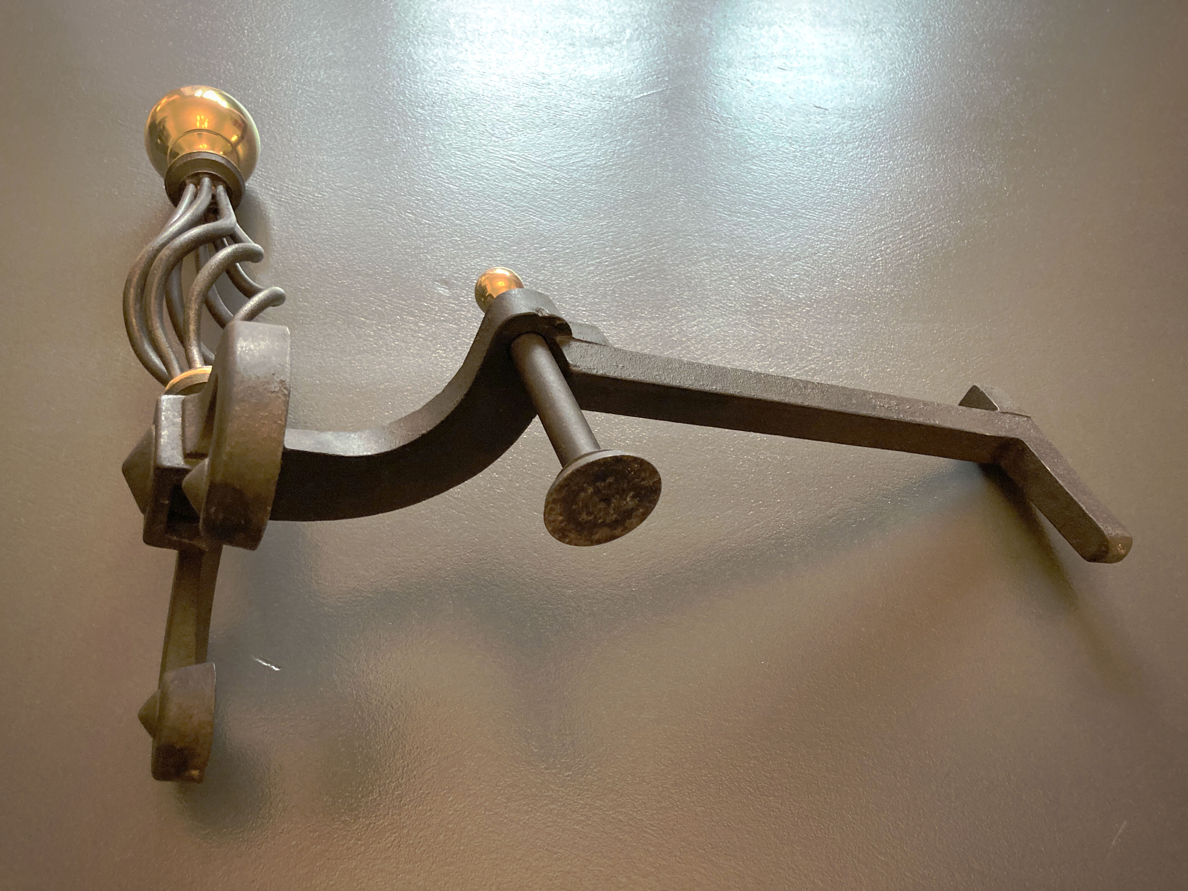 Chenets modernist bronze and cast iron