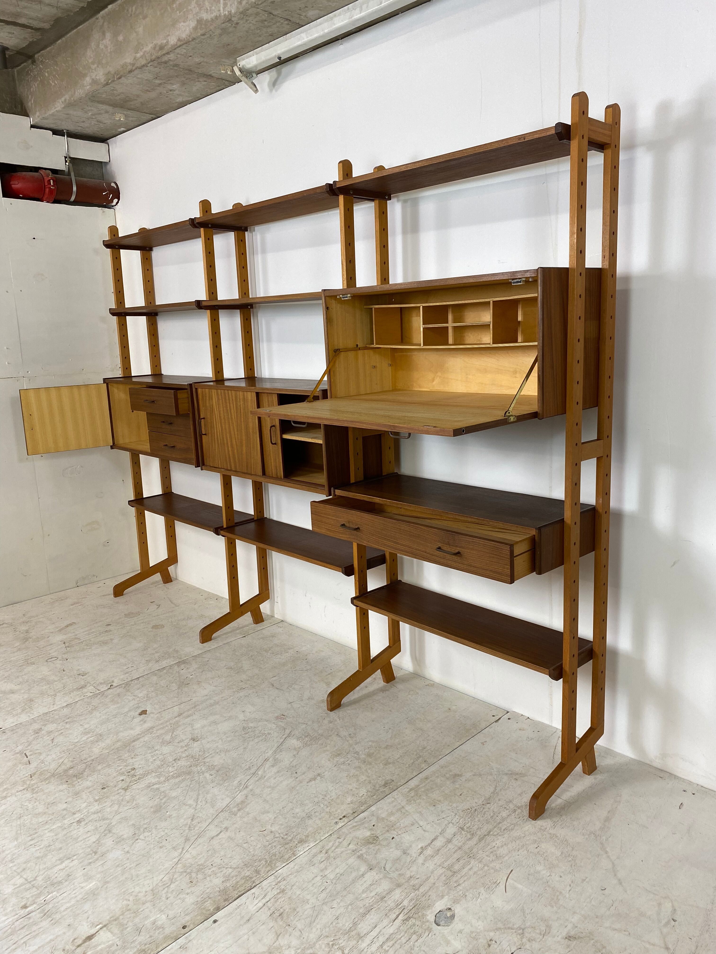 Mid-Century Scandinavian Teak Wall Unit, 1950s