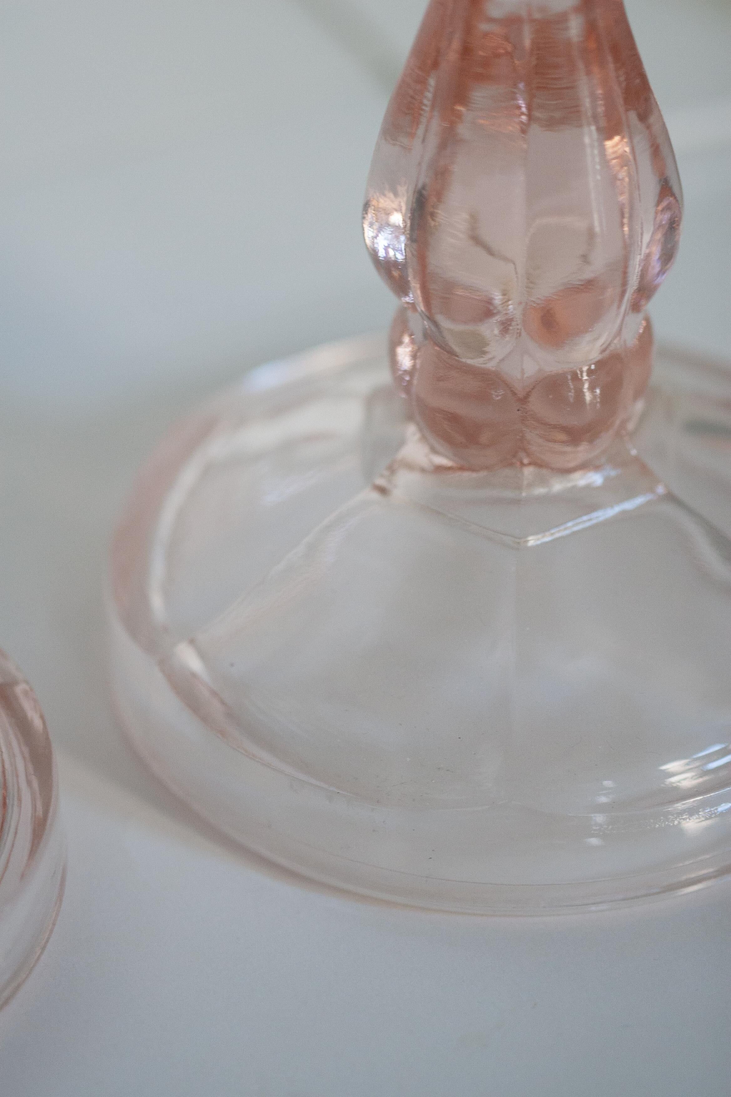 Set of two light pink glass candlesticks from the mid-century, Poland, 1960s.