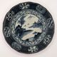 Old signed blue ceramic plate with landscape decoration, Japan