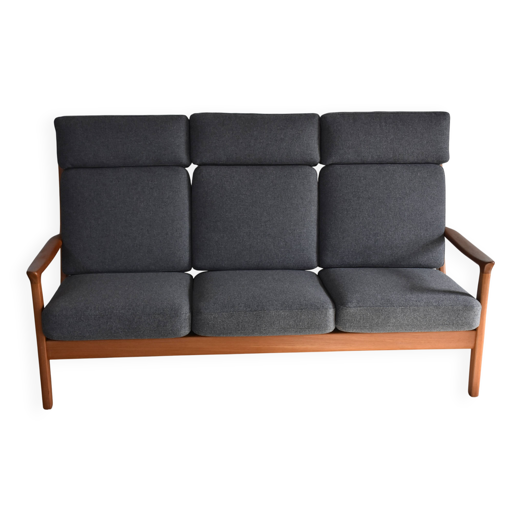 High-back mid century sofa Danish Juul Kristen, Reupholstered in Kvadrat