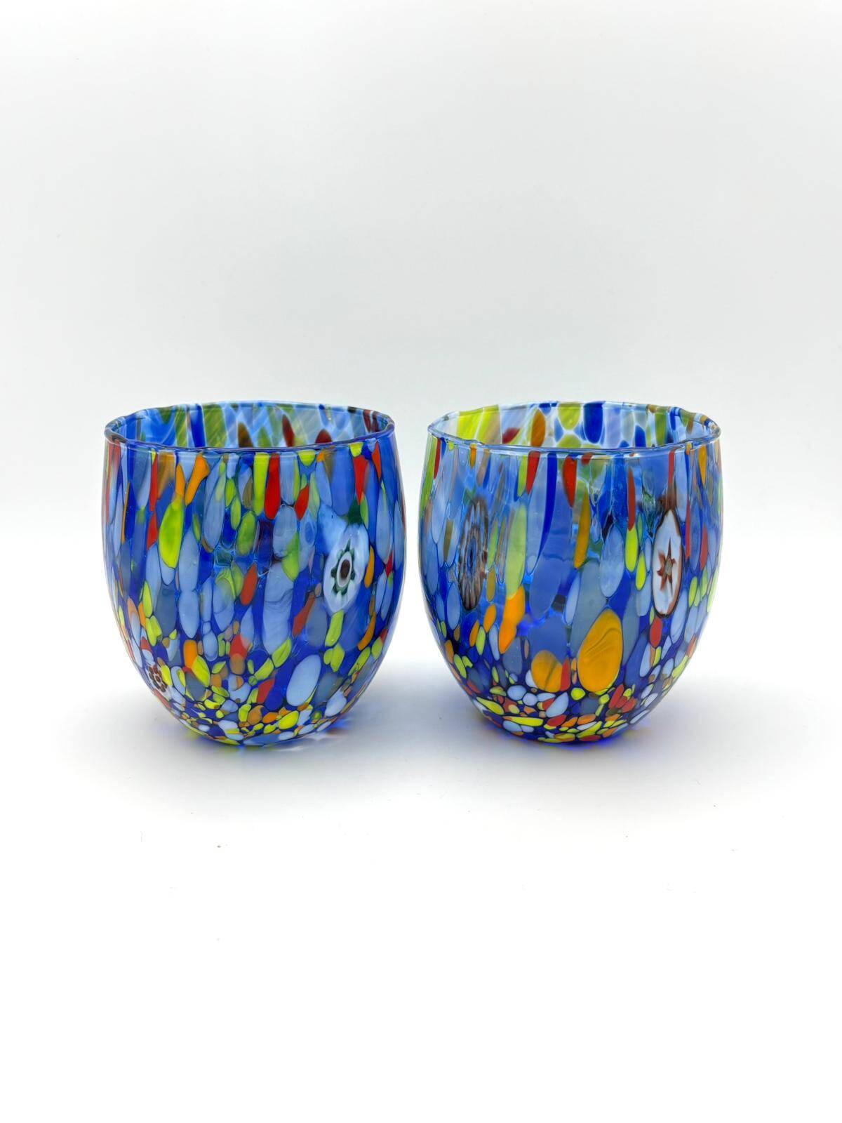 Set of 6 blown glass glasses with Murano murrine.