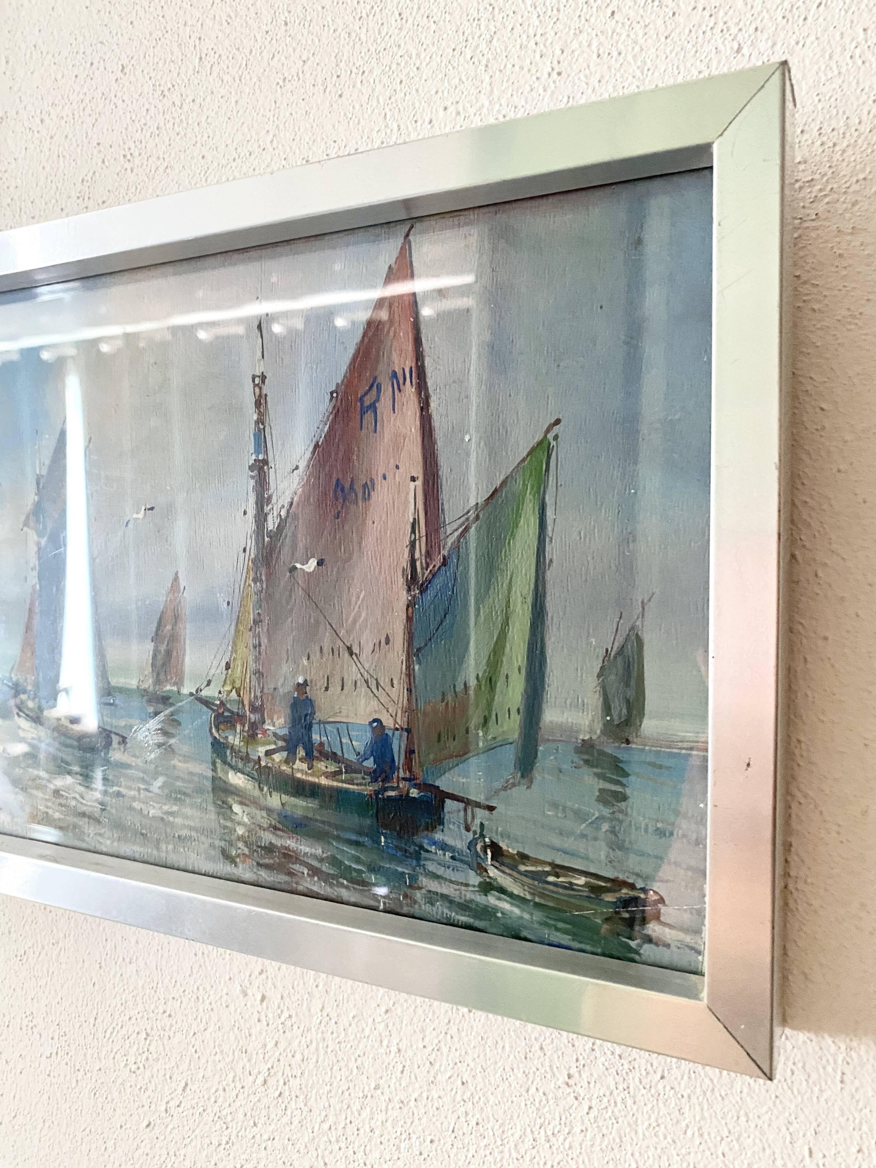 Huile sur bois, années 40 sous verre