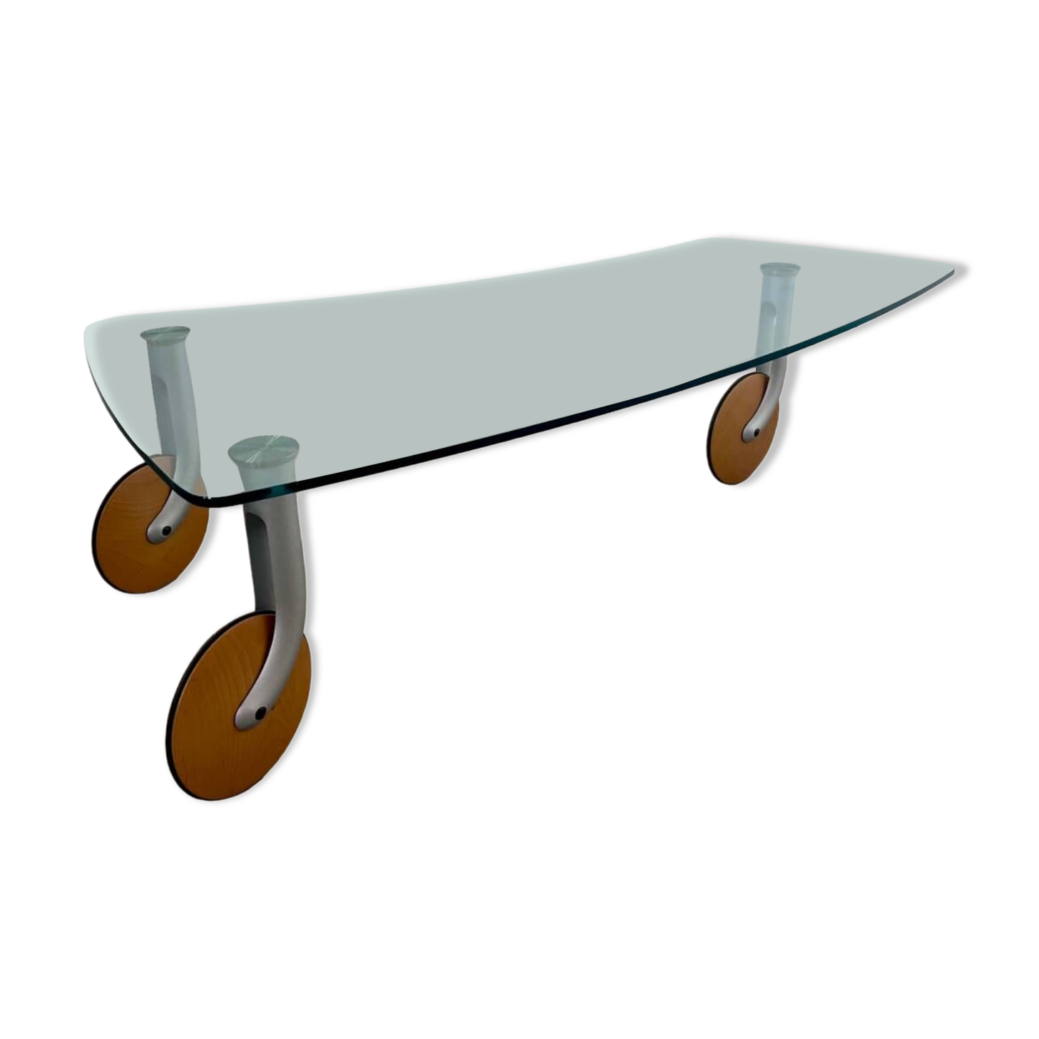 Vintage 90s design glass coffee table on casters