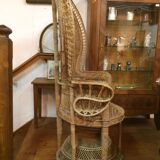 Large Emmanuelle chair in wicker and rattan Era 1970