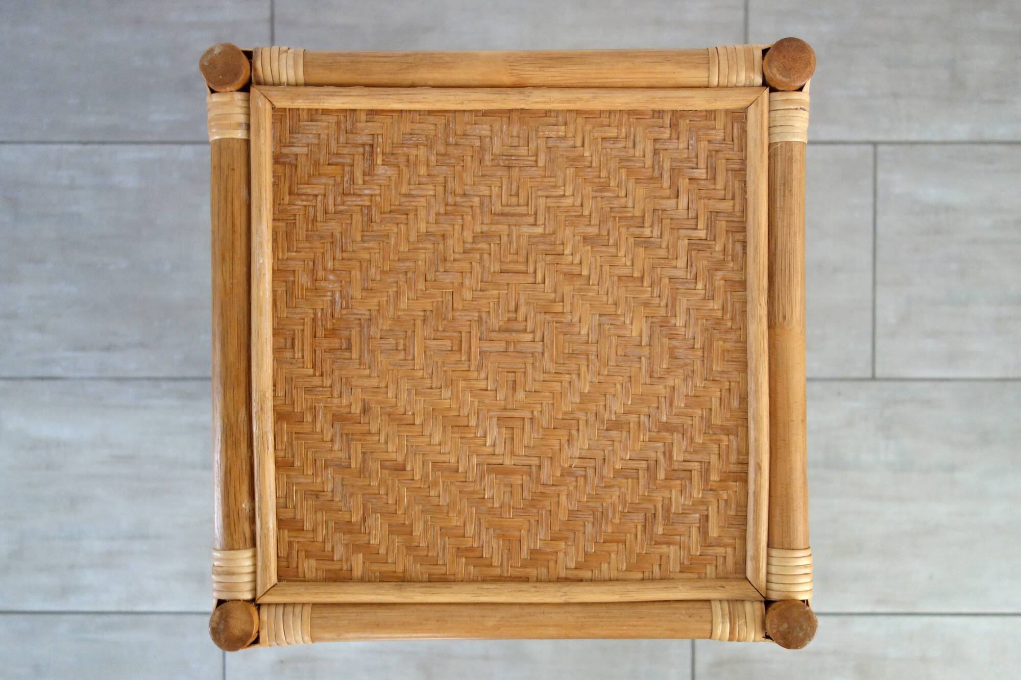 Vintage bamboo and woven rattan side table.