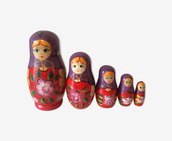 Poupées russes Matriochkas anciennes vintage violet
