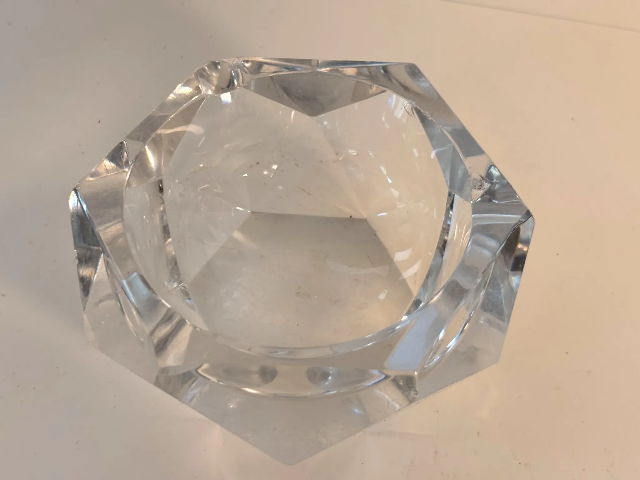Faceted crystal ashtray, diamond shape