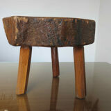 Brutalist tripod stool in solid wood 50s 60s