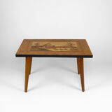 African Midcentury coffee table in inlaid wood, circa 1960
