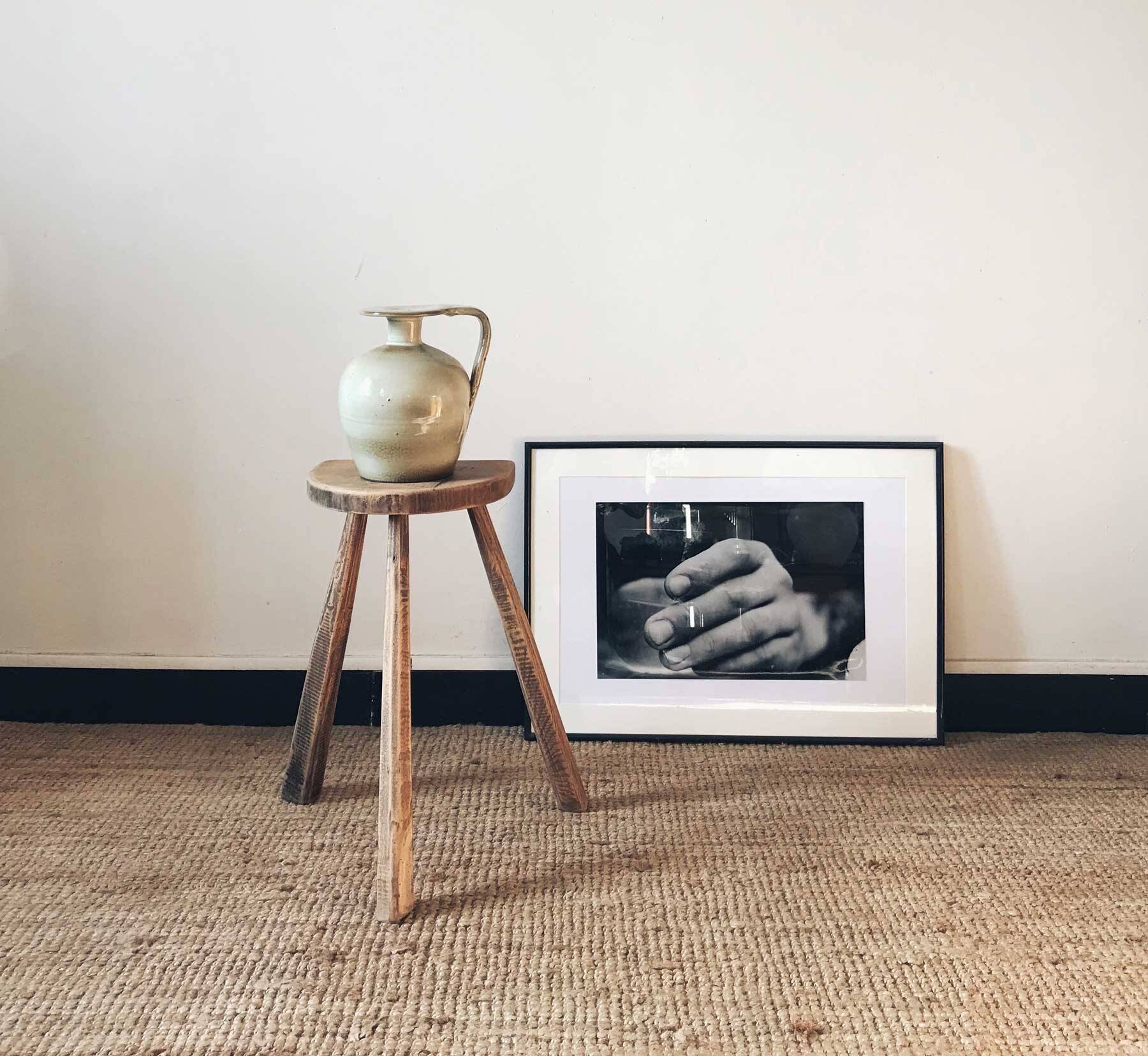 Brutalist wooden stool