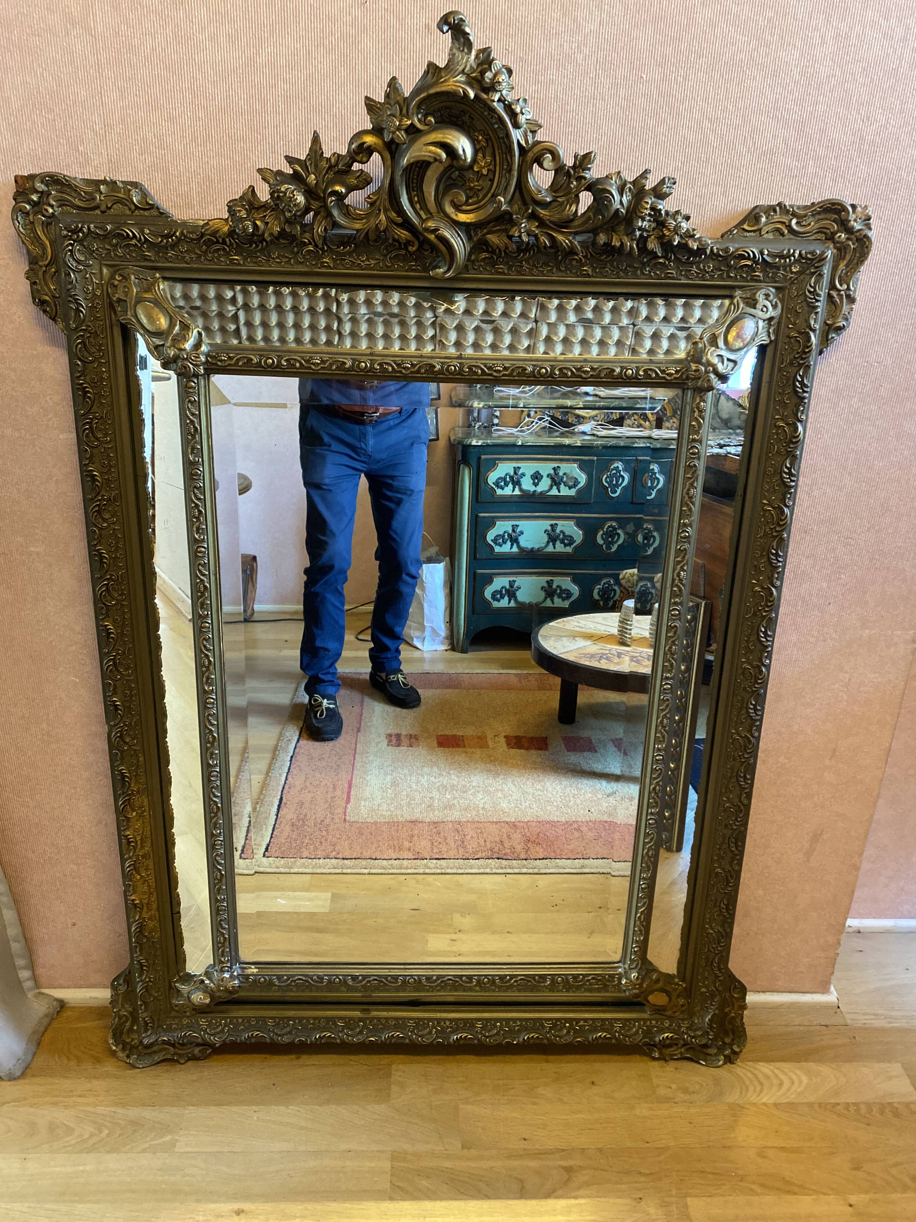 Bevelled mirror with gilded stucco parclose, from the Napoleon III period