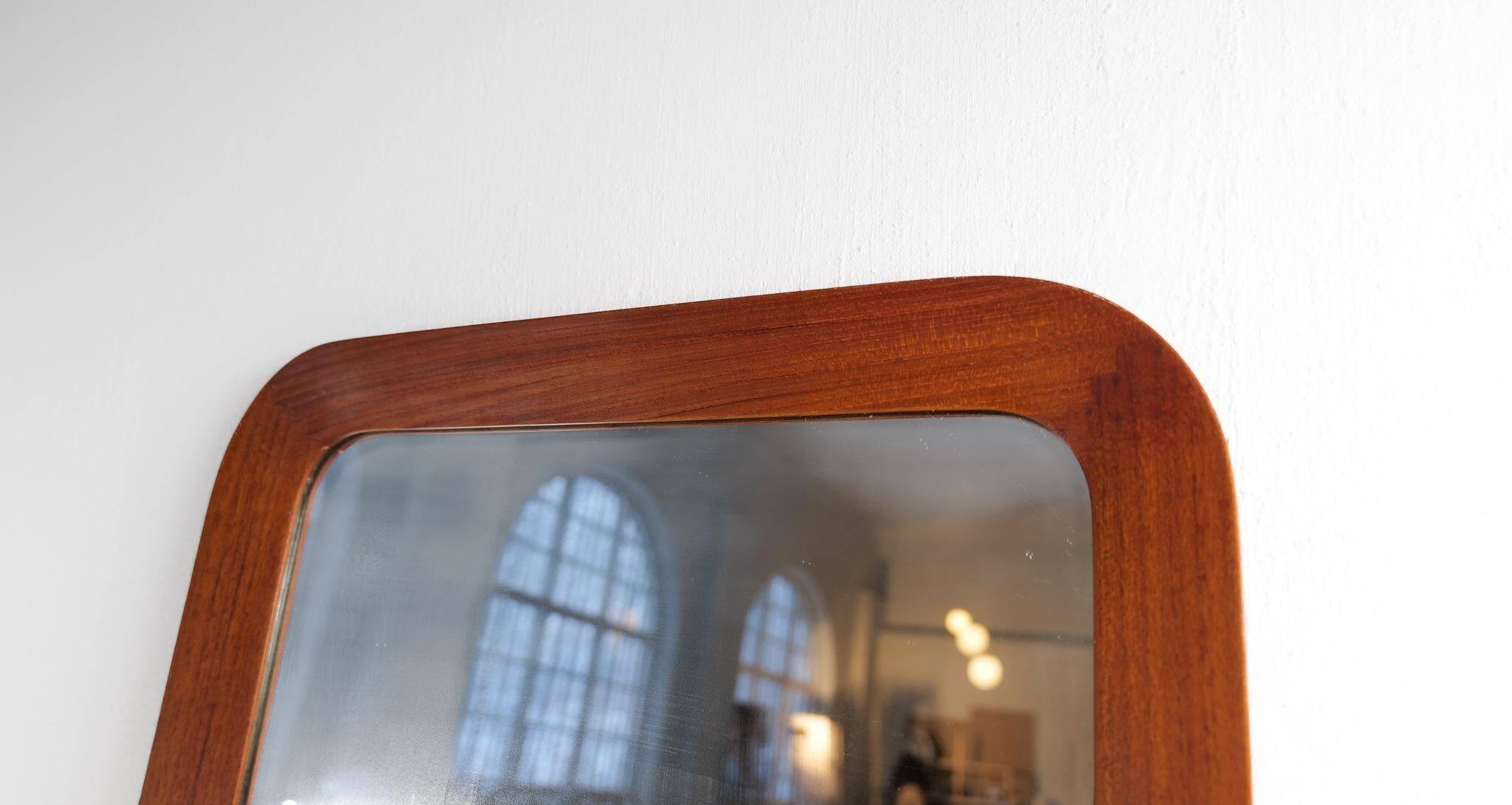Mid-century modern sculptural wall mirror, teak, crystal glass, Glas & Trä, 1960s