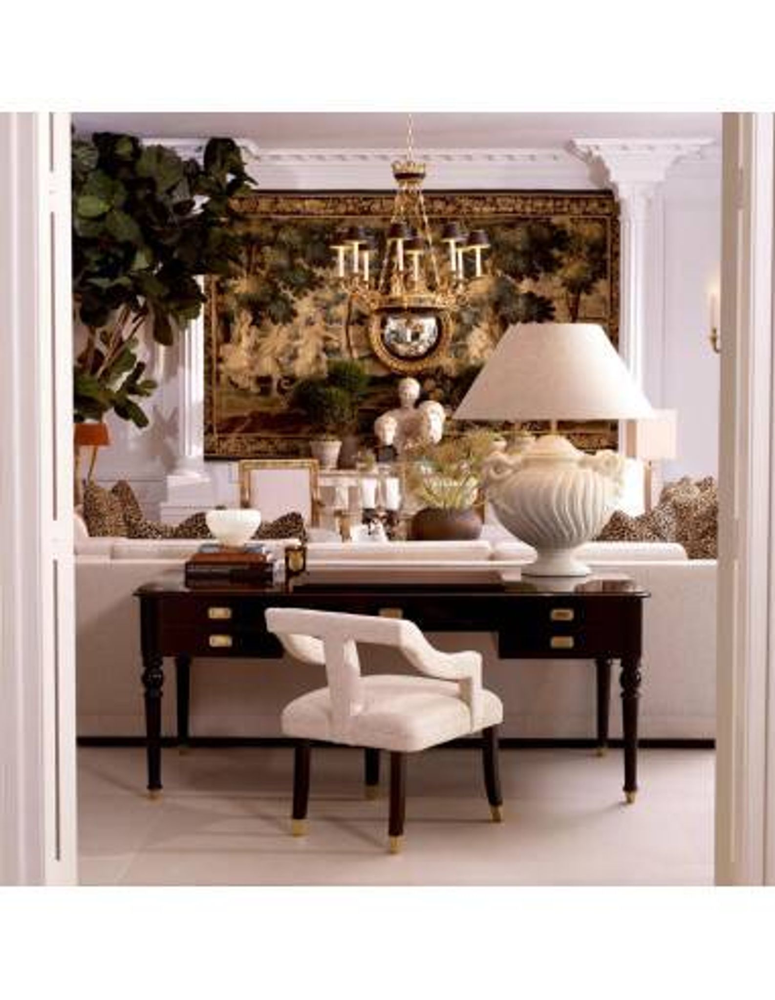 Pair of table lamps with antique look and brushed brass finish.