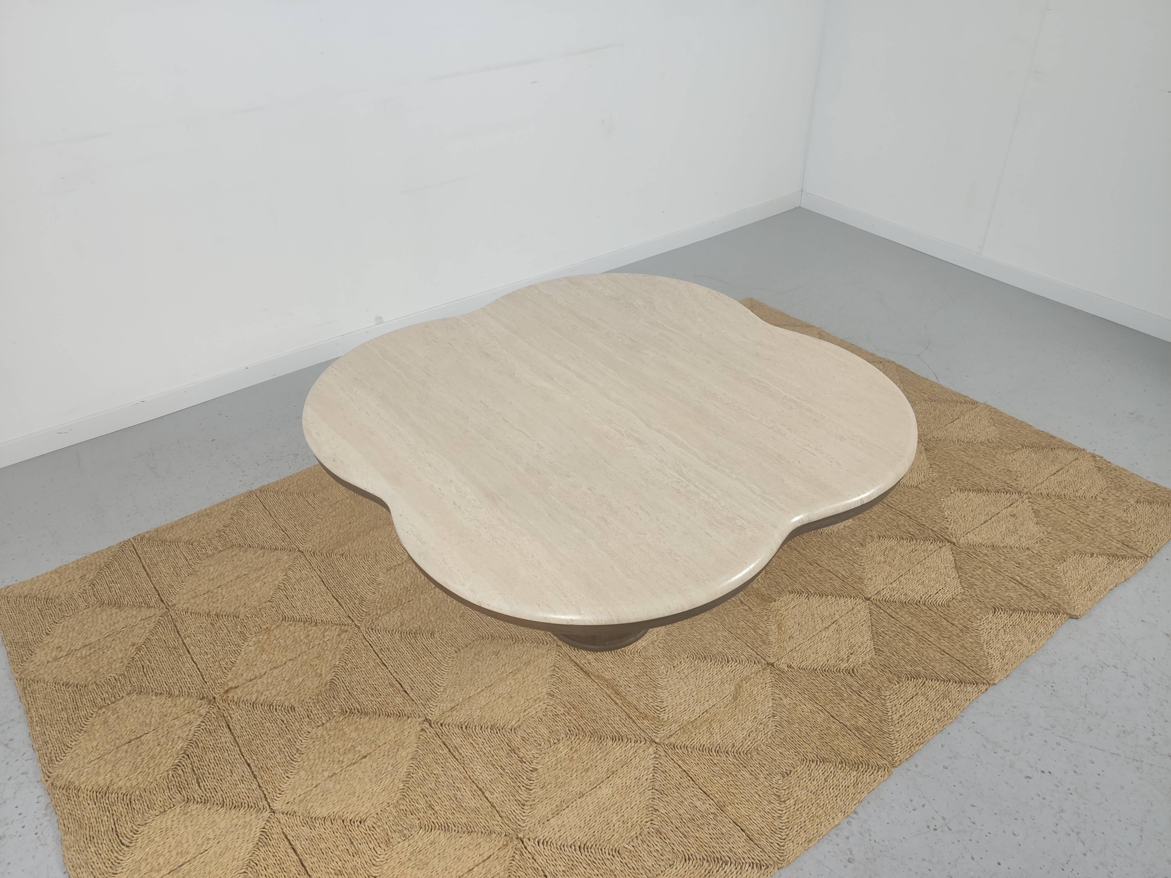 Coffee table in travertine and wood 80s