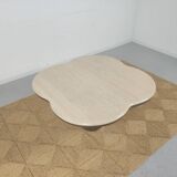 Coffee table in travertine and wood 80s