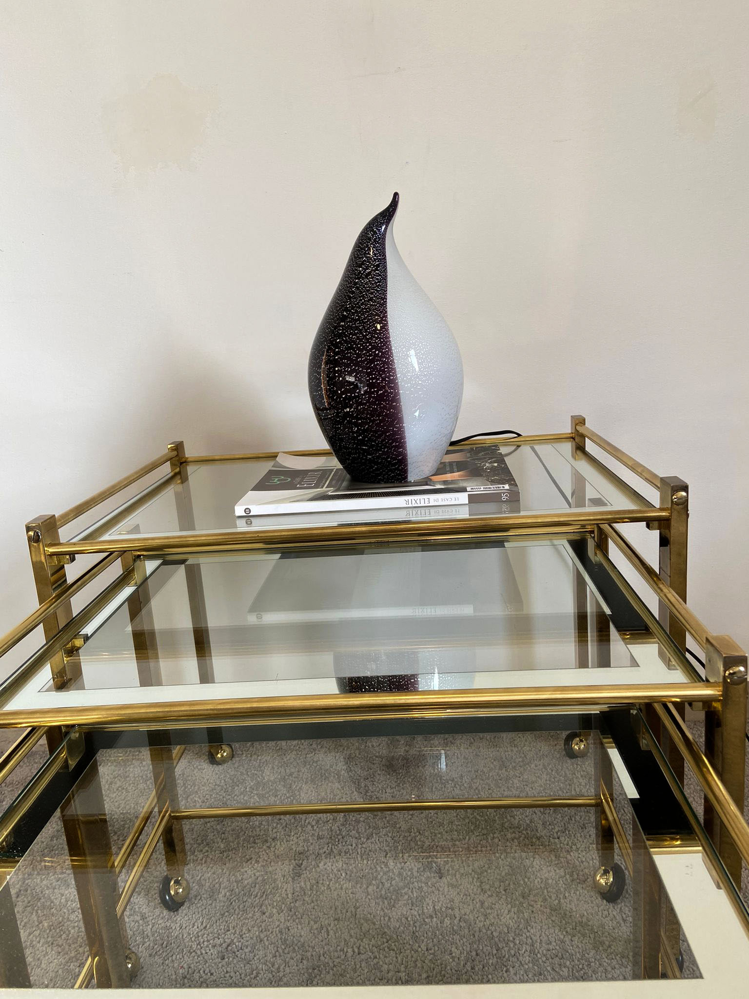 Trio of coffee tables "Nido" brass and glass Italy 70s