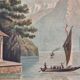 Old painting, oil on wood, representing Lake Annecy.