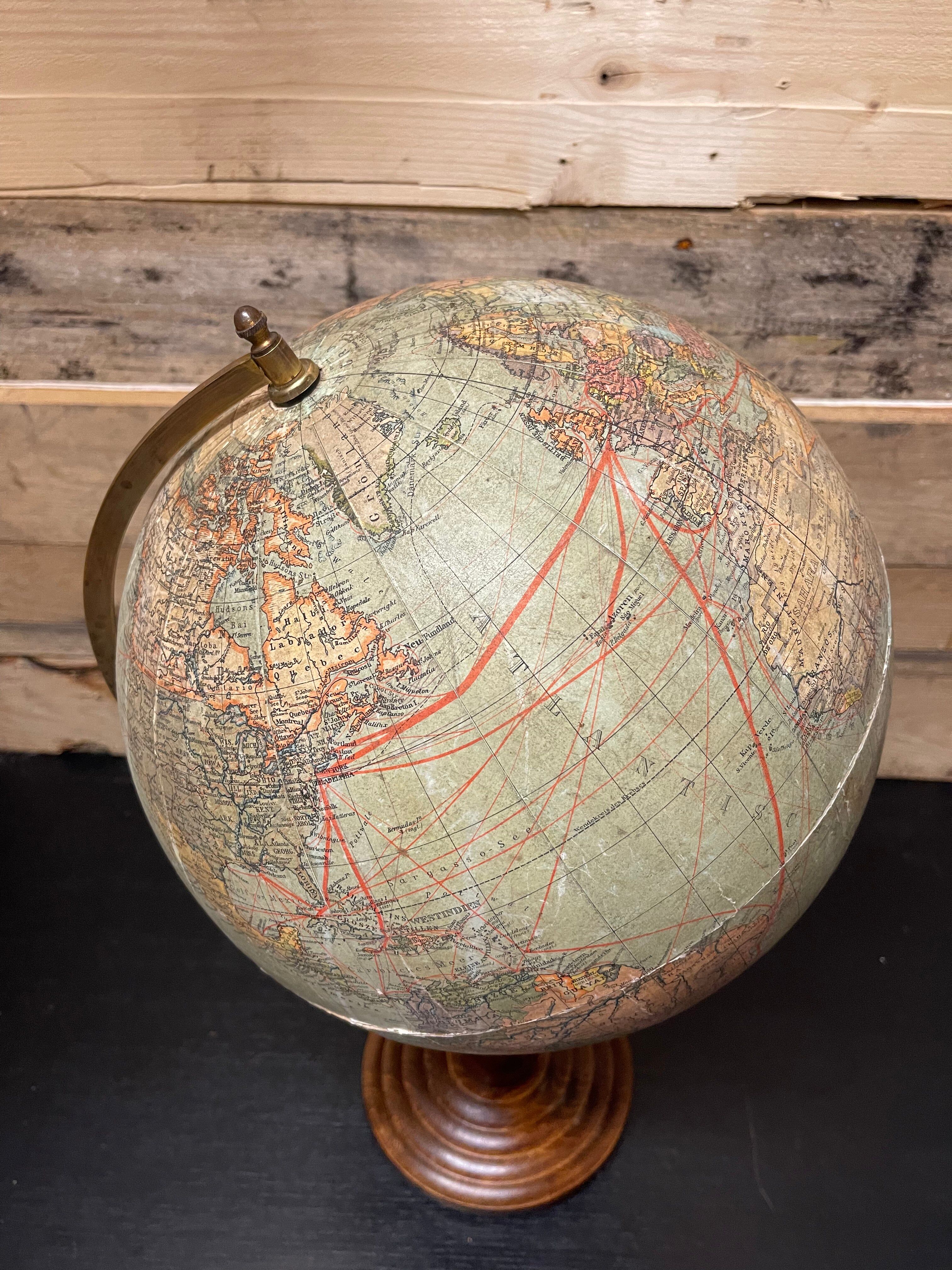 German antique table globe by Paul Räth & Dr A Krause, Leipzig 1920s