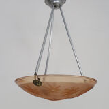 Lustre degue, suspension vasque art déco un feu, en pâte de verre rose, signé degué