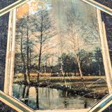 Boîte ancienne artisanale en marqueterie de paille, années 1920