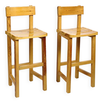 Paire de tabourets en pin massif