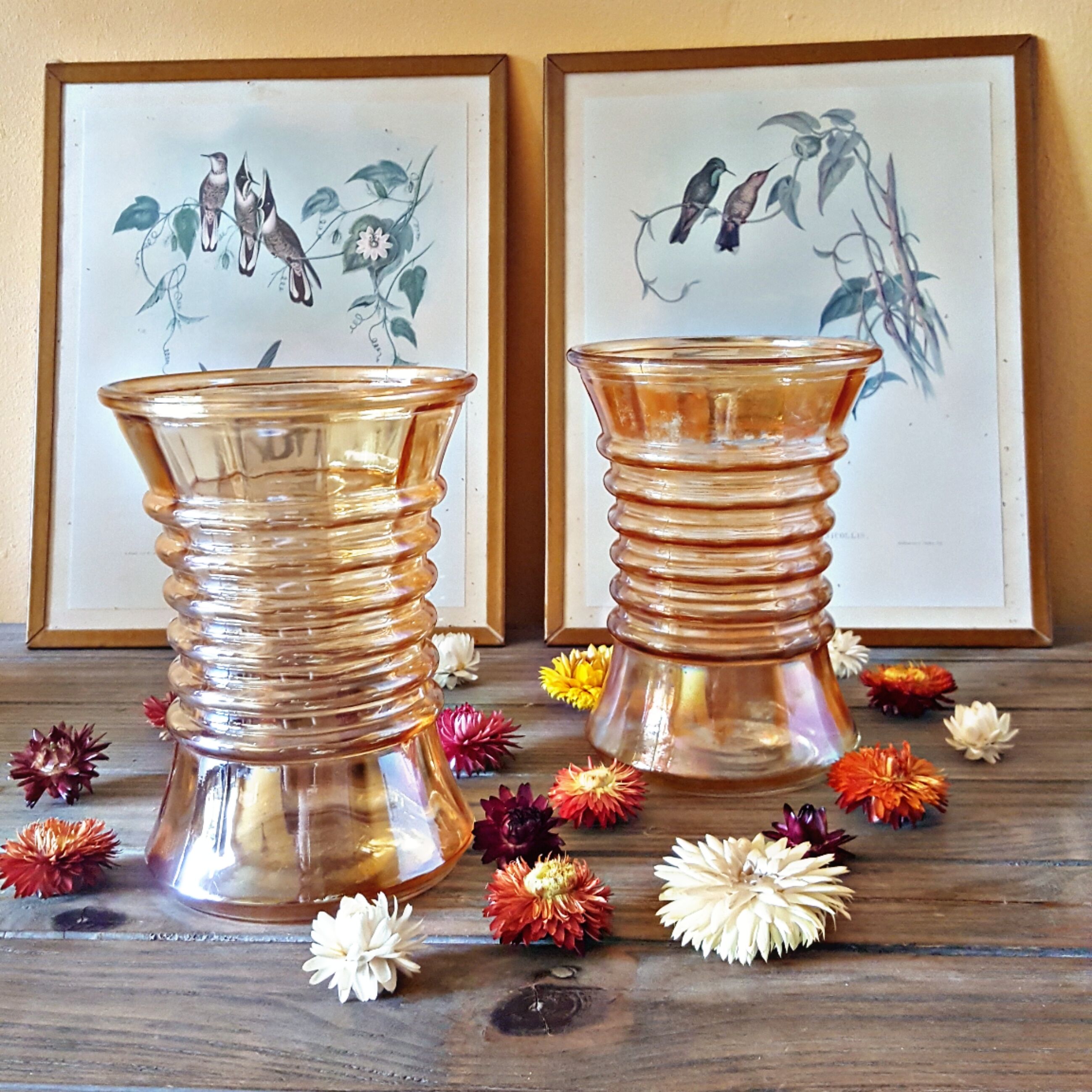 Pair of vintage orange-colored glass vases