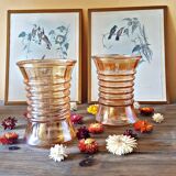 Pair of vintage orange-colored glass vases