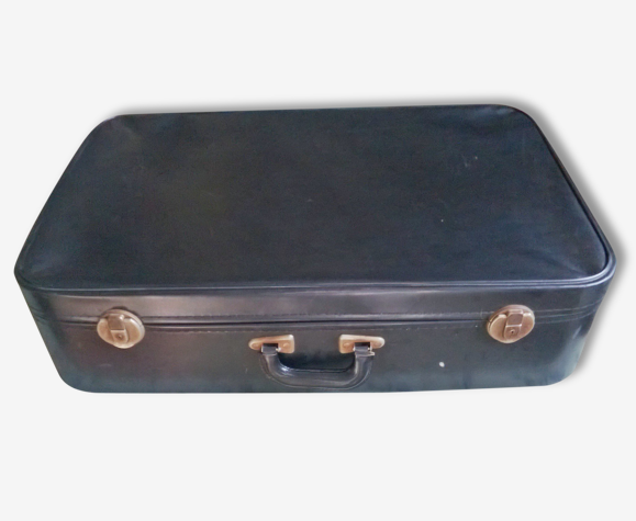 Valise noire vintage en plastique et tissu