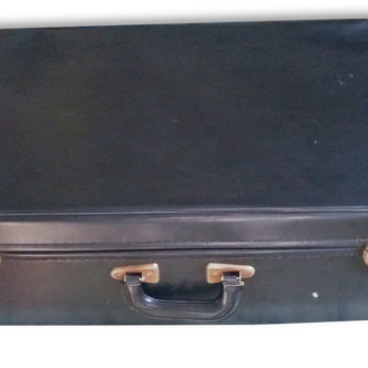 Valise noire vintage en plastique et tissu