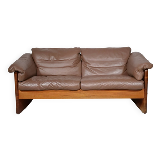 Canapé Bois de teck massif et cuir Design danois par Mikael Laursen, années 1970