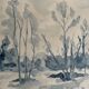 Tableau Aquarelle signé monochrome blue jeans « la forêt bleue »