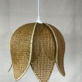 Vintage pendant lamp in rattan in the shape of a flower