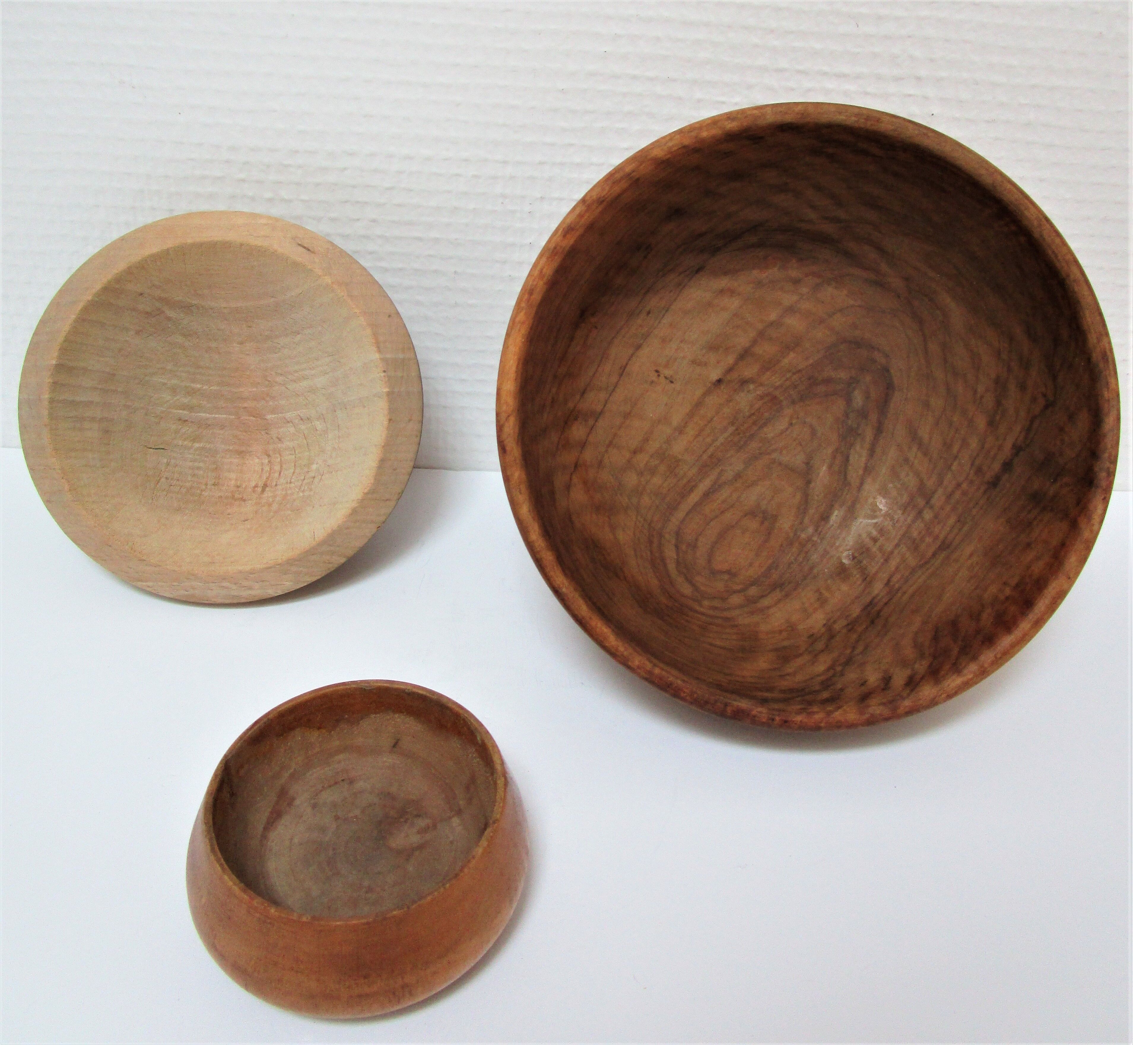 Three bowls solid wood turned patinated vintage