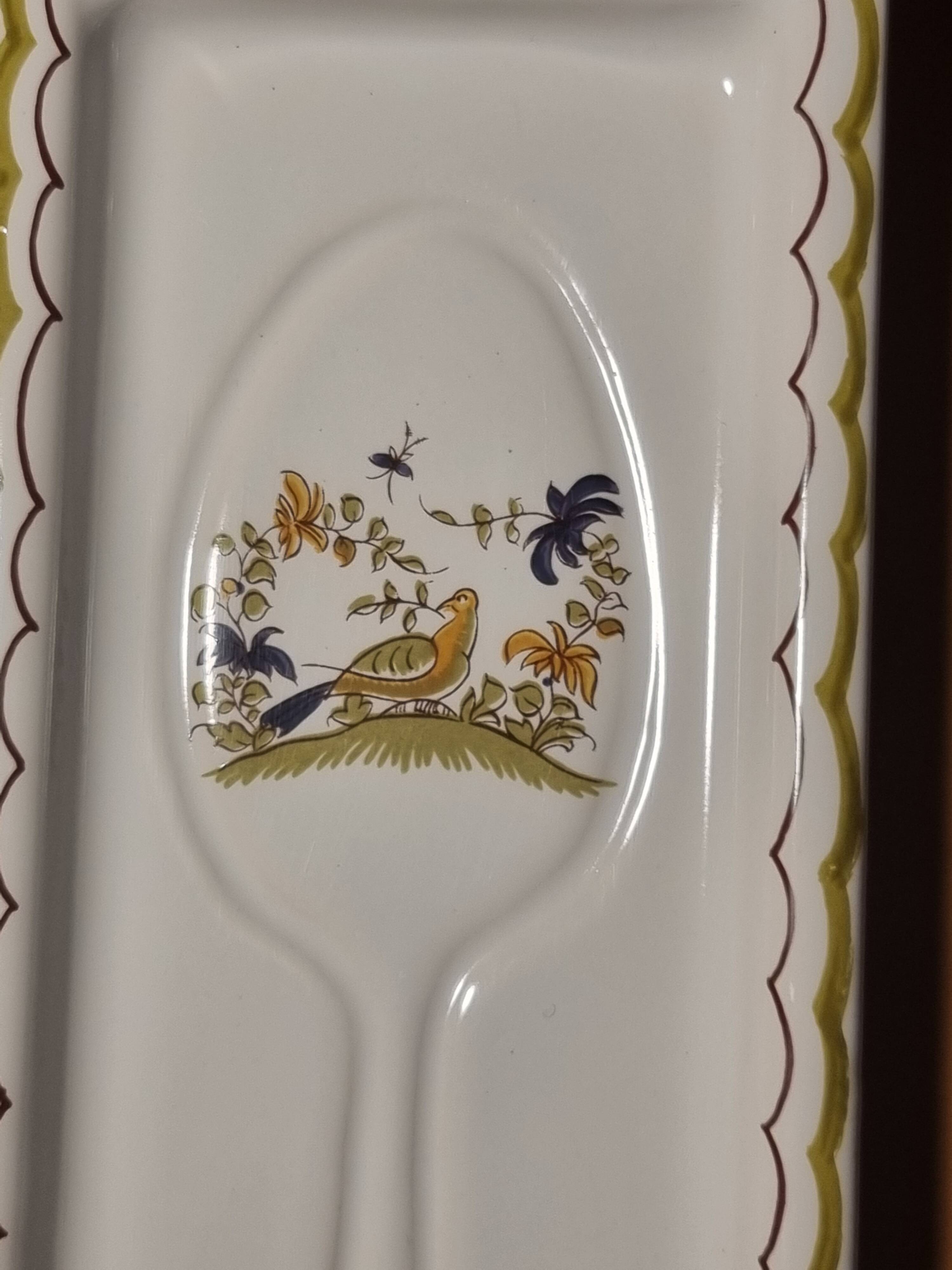 Spoon holder tray with old Moustiers decor