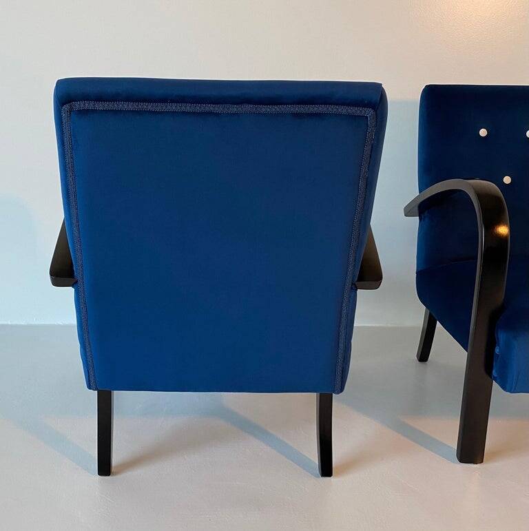 Pair of Blue Italian Art Deco Armchairs, 1930s