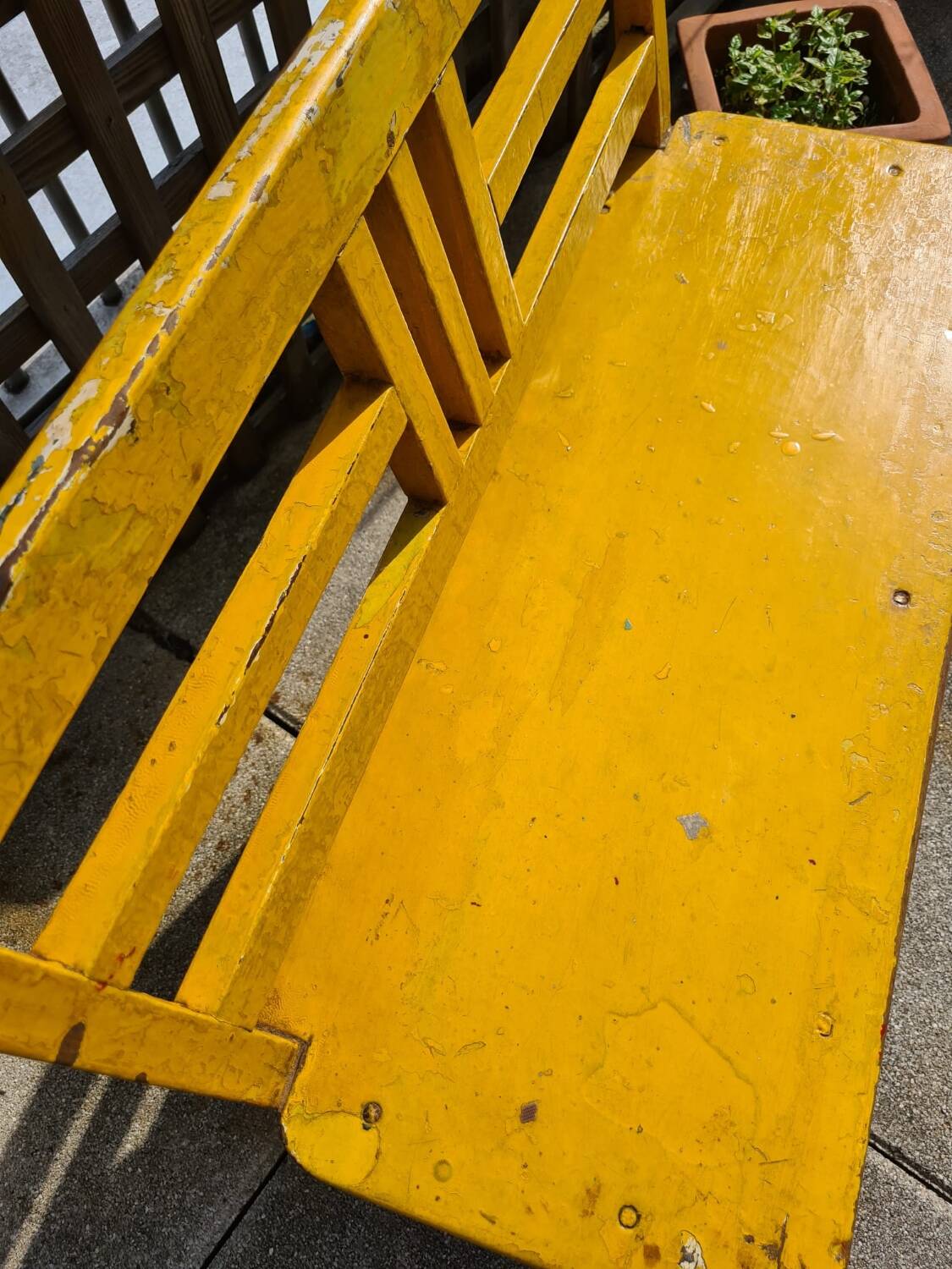Yellow wooden school bench, 1960s