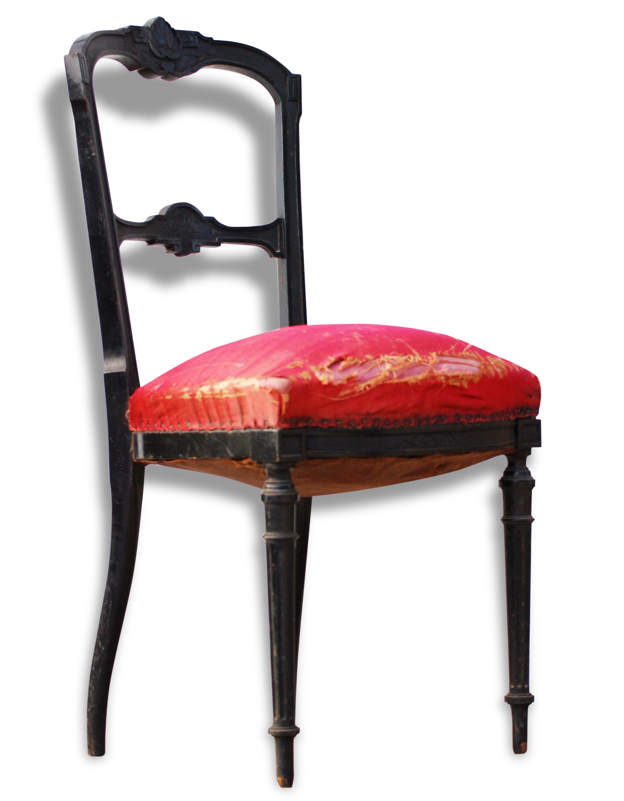 Pair of old black wooden chairs and Red seat.