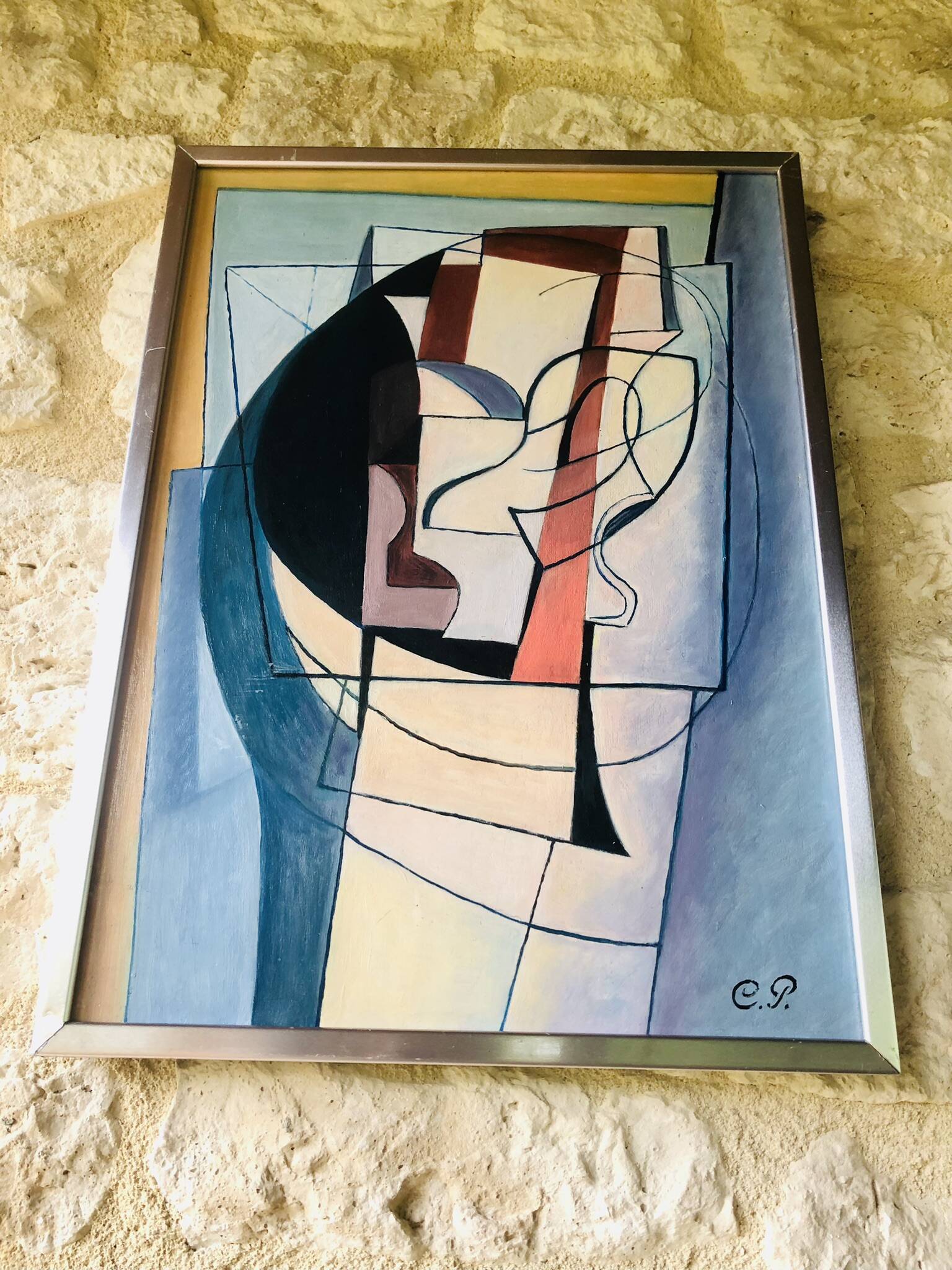 Vintage abstract painting, signed, circa 70's/80's